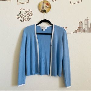 Casual Corner Annex Ribbed Blue White Cardigan L
